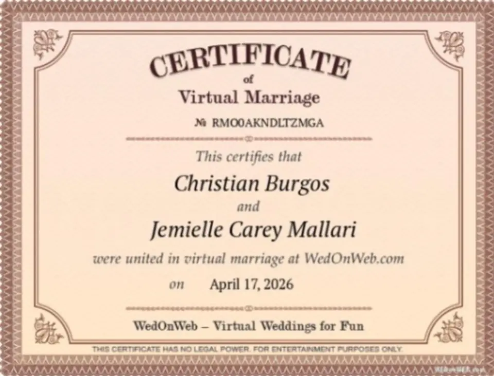 Our virtual marriage certificate